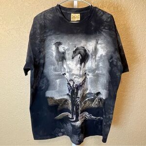The Mountain American Native and Spirit Horses Distressed Tie Dye T-shirt Sz XL